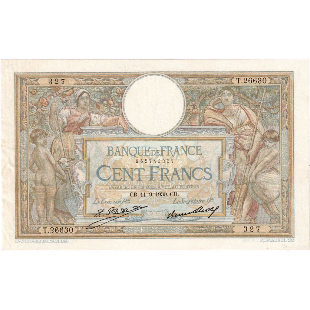France, 100 Francs, Luc Olivier Merson, 1930, T.26630, AU(55-58), Fayette:24.9