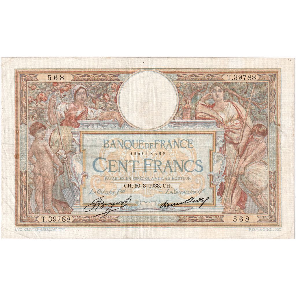 Francia, 100 Francs, Luc Olivier Merson, 1933, T.39788, MBC, Fayette:24.12