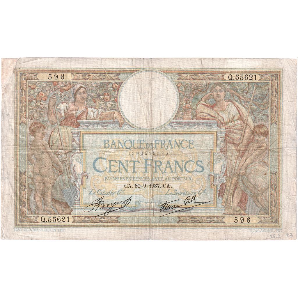 Francia, 100 Francs, Luc Olivier Merson, 1937, Q.55621, BC, Fayette:25.2, KM:86a