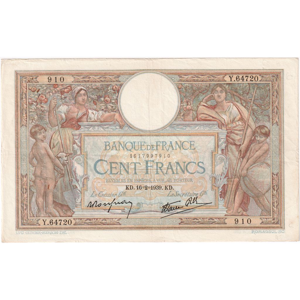 Frankreich, 100 Francs, Luc Olivier Merson, 1939, Y.64720, SS+, Fayette:25.43