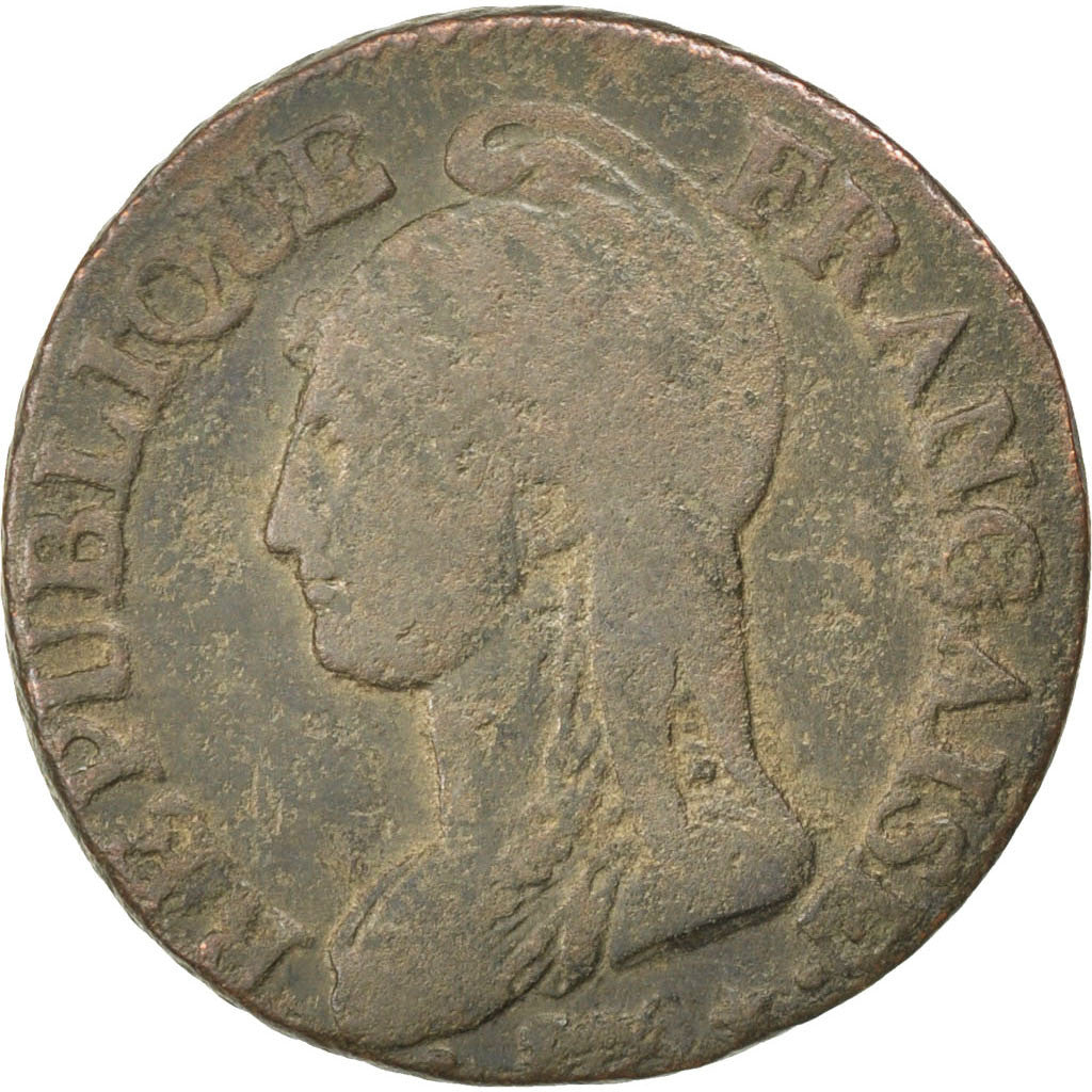 Moneta, Francia, Dupré, 5 Centimes, 1799, Lyon, MB, Bronzo, KM:640.5