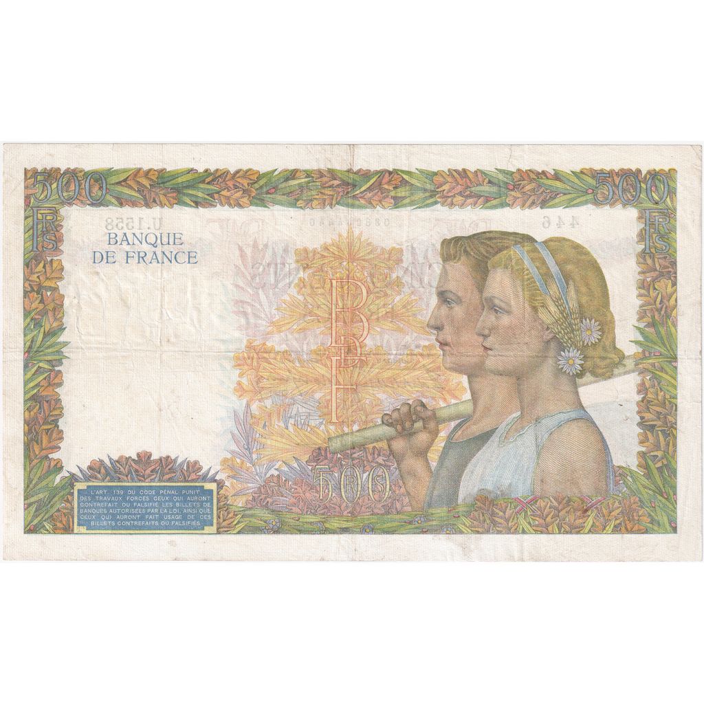 Frankreich, 500 Francs, La Paix, 1940, U.1558, SS, Fayette:32.10, KM:95a