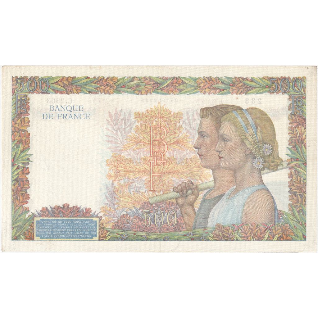 France, 500 Francs, La Paix, 1941, C.2303, SUP, Fayette:32.14, KM:95b