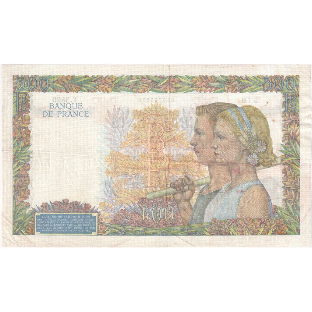 Frankrijk, 500 Francs, La Paix, 1941, F.3829, TTB, Fayette:32.23, KM:95b