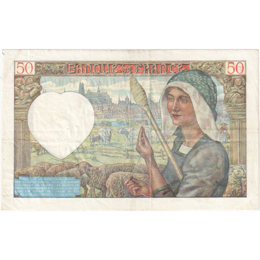 Francia, 50 Francs, Jacques Coeur, 1940, W.5, BB+, Fayette:19.01, KM:93