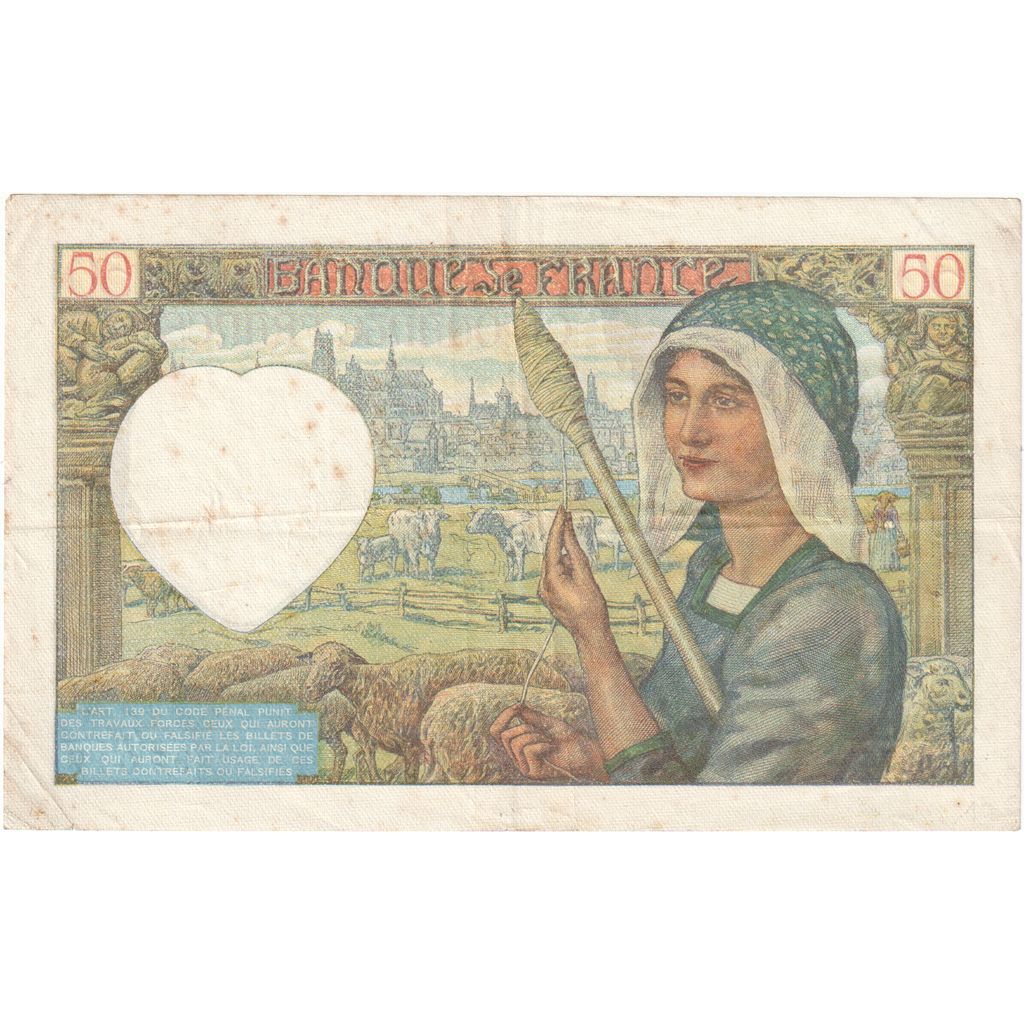 Francia, 50 Francs, Jacques Coeur, 1941, B.74, MBC, Fayette:19.09, KM:93