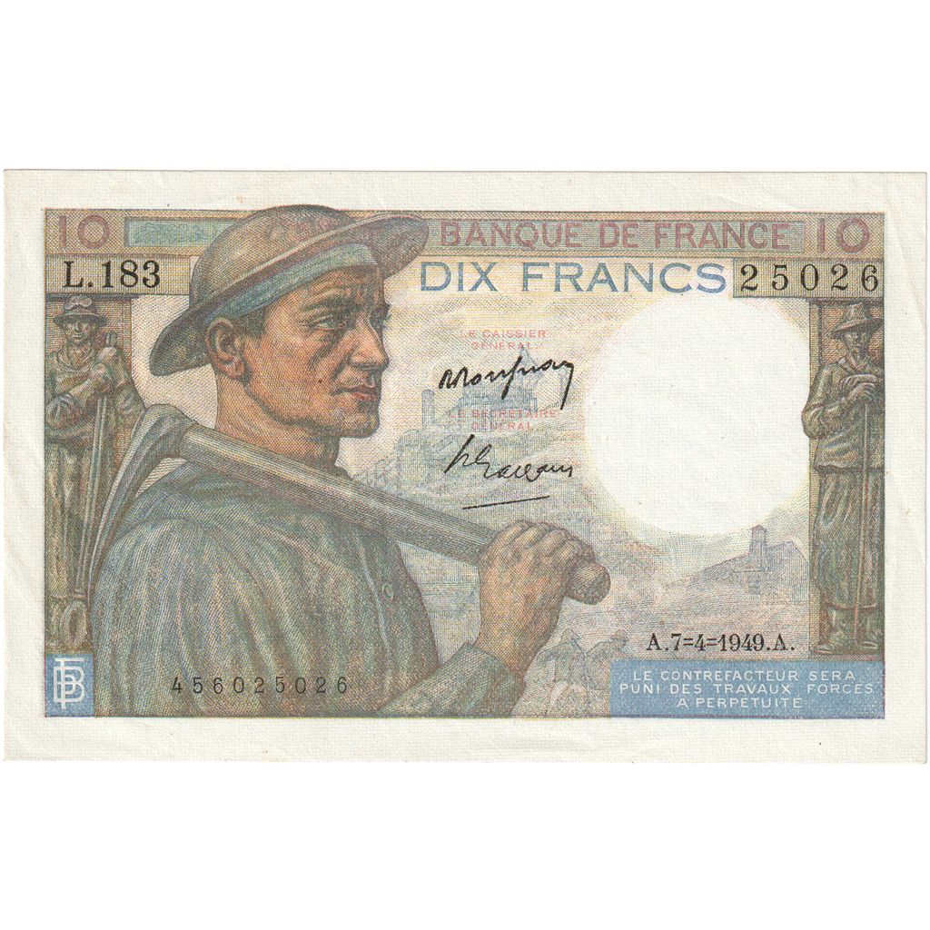 Frankreich, 10 Francs, Mineur, 1949, L.183, UNZ-, Fayette:8.21, KM:99f