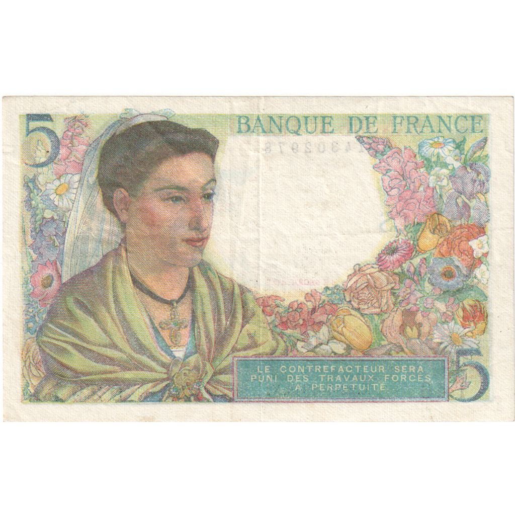 França, 5 Francs, Berger, 1943, T.46, EF(40-45), Fayette:05.02, KM:98a