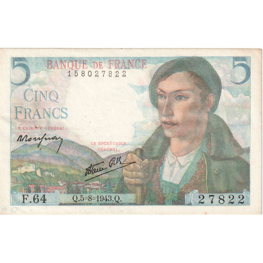 Francia, 5 Francs, Berger, 1943, F.64, SC, Fayette:05.03, KM:98a