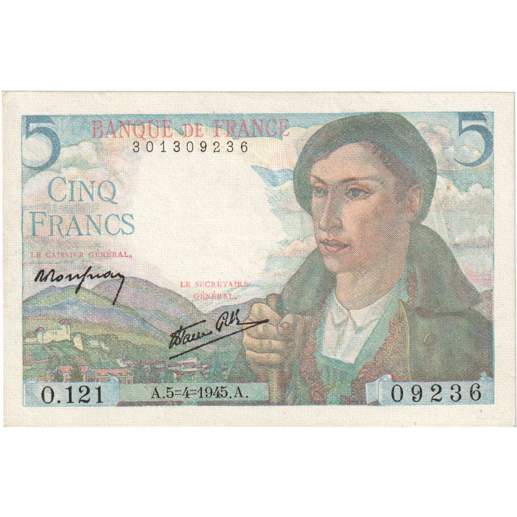 Francja, 5 Francs, Berger, 1945, O.121, AU(55-58), Fayette:05.06, KM:98a