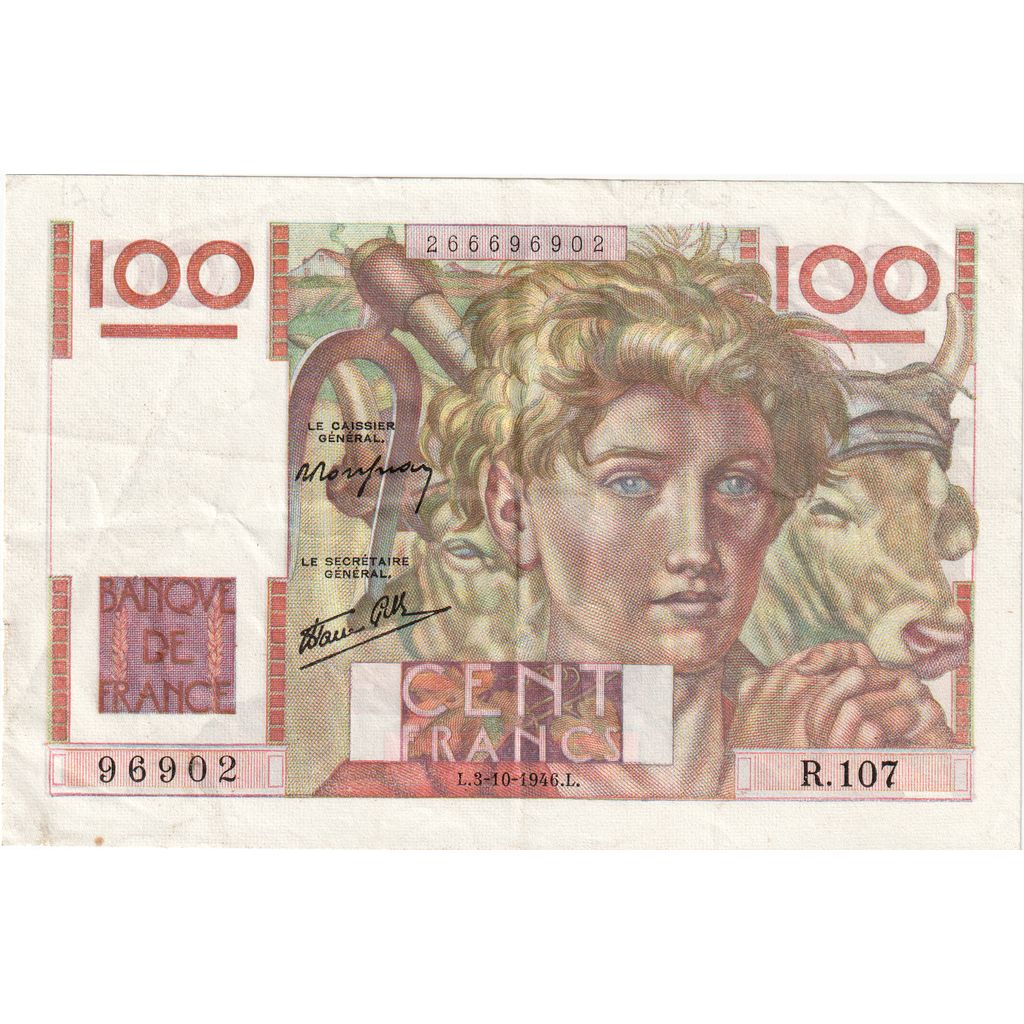 Francja, 100 Francs, Jeune Paysan, 1946, R.107, EF(40-45), Fayette:28.9, KM:128a