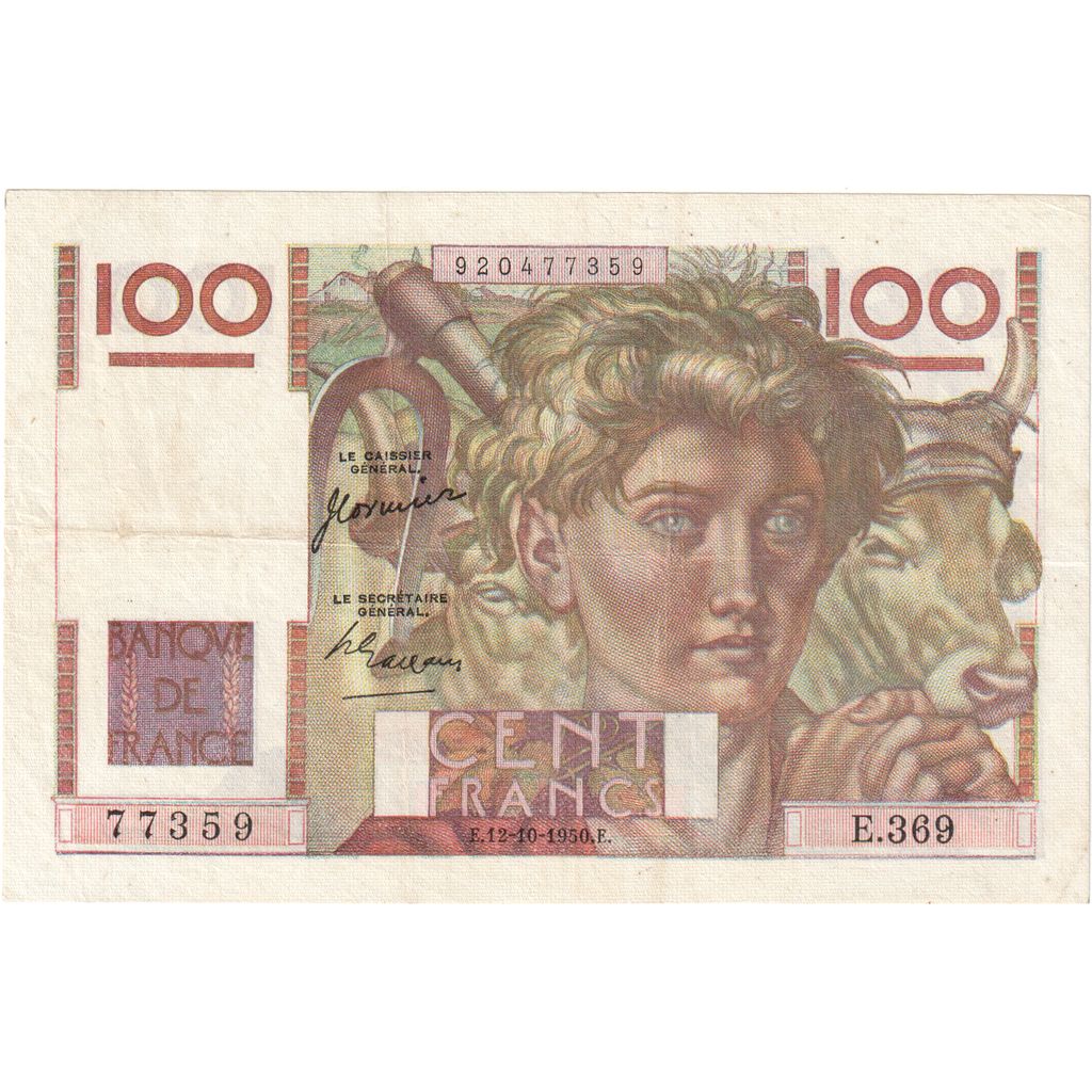 Frankreich, 100 Francs, Jeune Paysan, 1950, E.369, SS, Fayette:28.27, KM:128c
