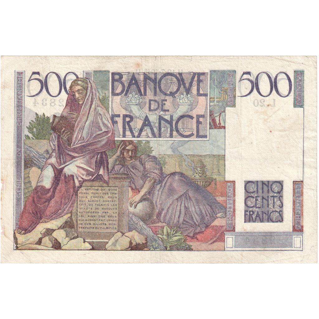Francia, 500 Francs, Chateaubriand, 1945, L.20, MB, Fayette:34.01, KM:129a