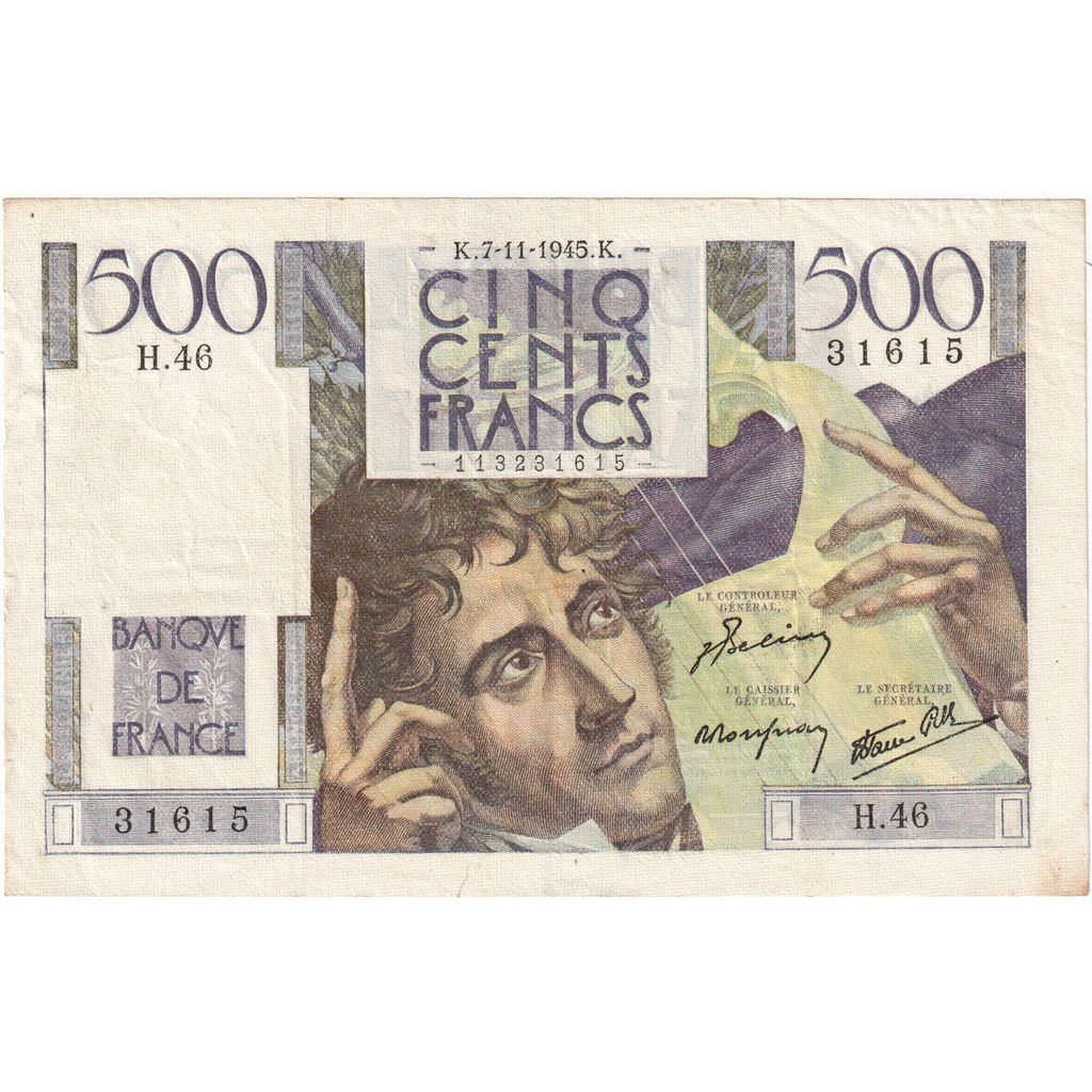 Francia, 500 Francs, Chateaubriand, 1945, H.46, BC+, Fayette:34.03, KM:129a