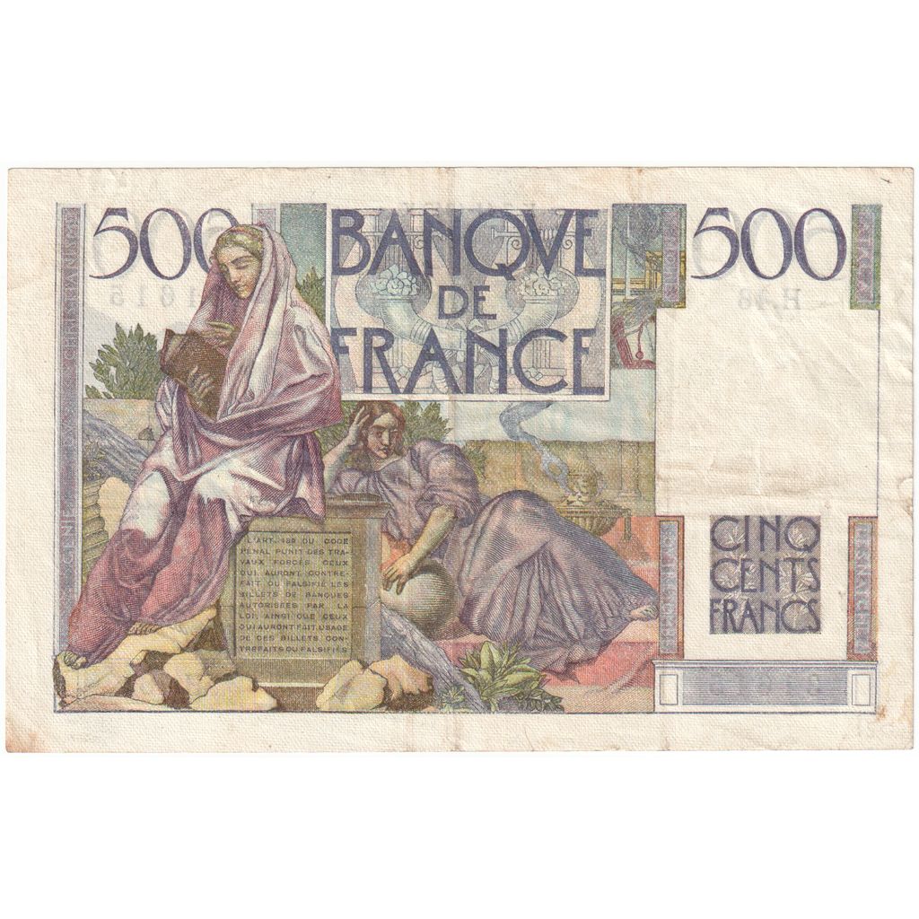 Francia, 500 Francs, Chateaubriand, 1945, H.46, BC+, Fayette:34.03, KM:129a