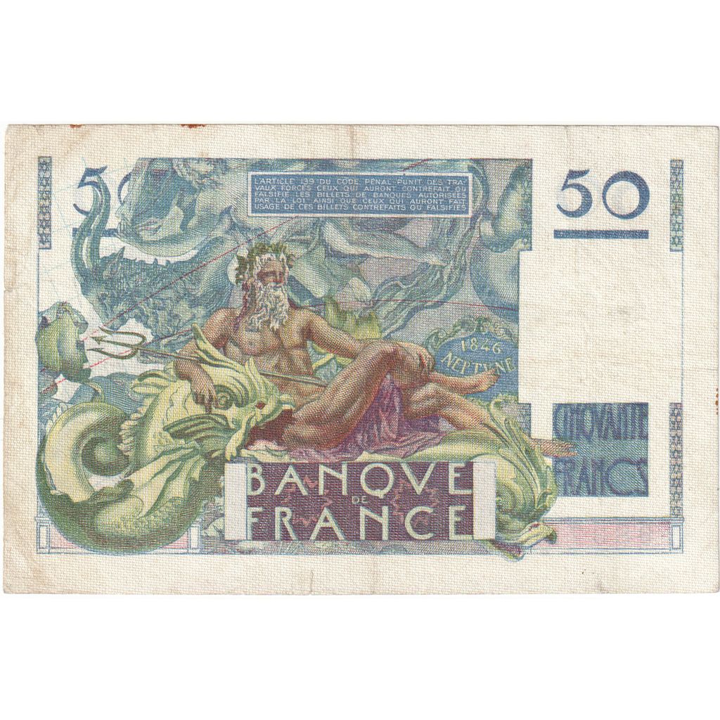 France, 50 Francs, Le Verrier, 1946, G.27, VF(20-25), Fayette:20.05, KM:127a