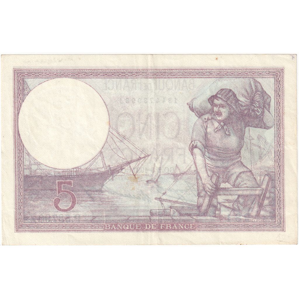 Francja, 5 Francs, Violet, 1933, P.53790, AU(50-53), Fayette:3.17, KM:72e