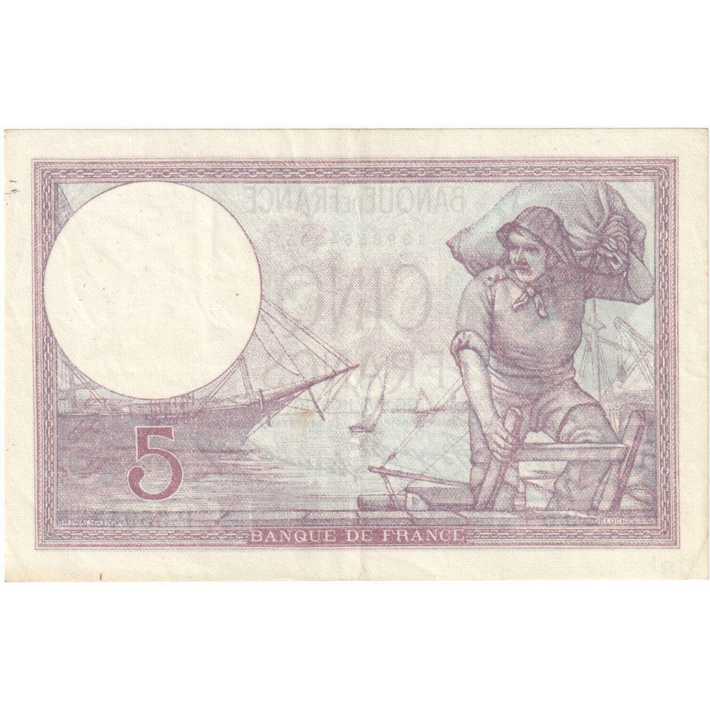 Francia, 5 Francs, Violet, 1933, P.55943, EBC, Fayette:3.17, KM:72e