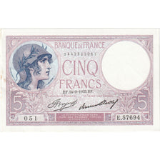 France, 5 Francs, Violet, 1933, E.57694, UNC(63), Fayette:3.17, KM:72e