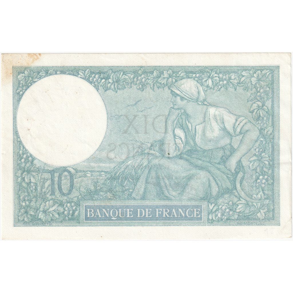 França, 10 Francs, Minerve, 1922, A.9719, AU(50-53), Fayette:06.06, KM:73c