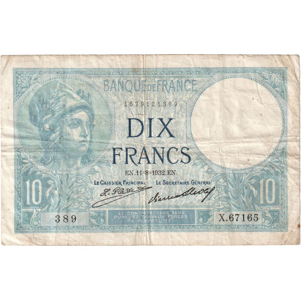 Francia, 10 Francs, Minerve, 1932, X.67165, MB, Fayette:6.16, KM:73d