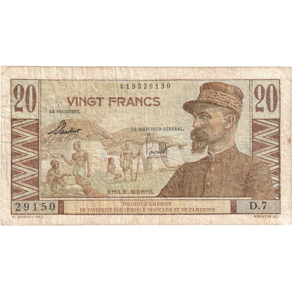 Francuska Afryka Równikowa, 20 Francs, Undated (1947), KM:22, VF(20-25)