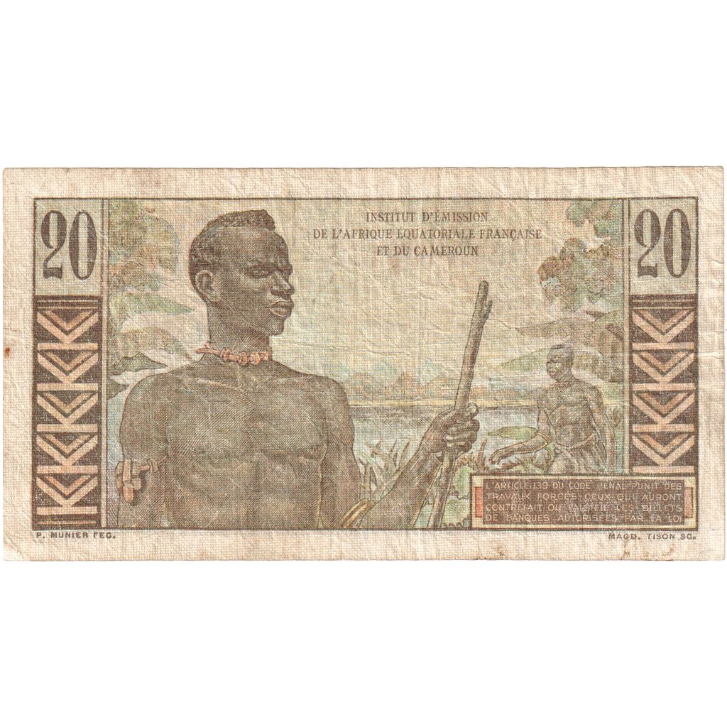 Francuska Afryka Równikowa, 20 Francs, Undated (1947), KM:22, VF(20-25)