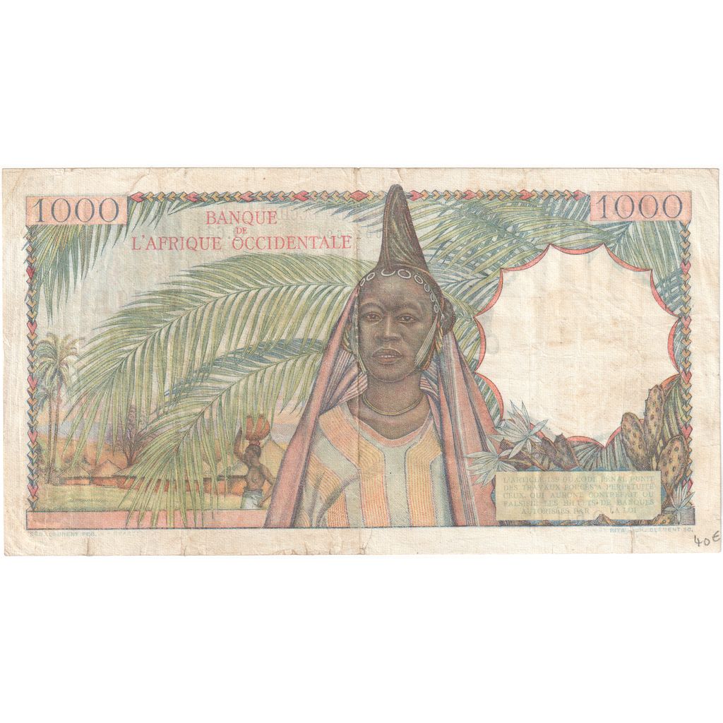 French West Africa, 1000 Francs, 1948, 1948-12-27, KM:42, VF(30-35)