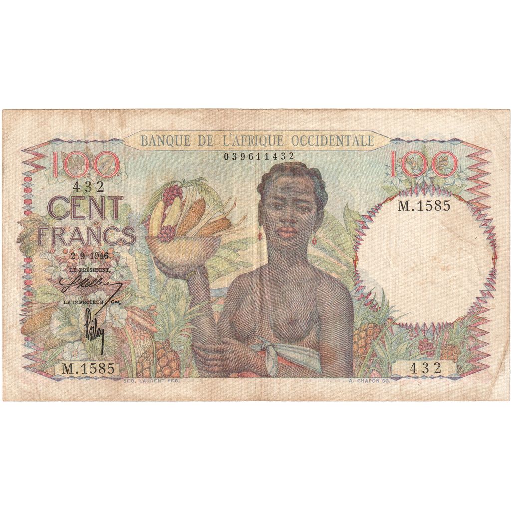 French West Africa, 100 Francs, 1946, 1946-09-02, KM:40, EF(40-45)
