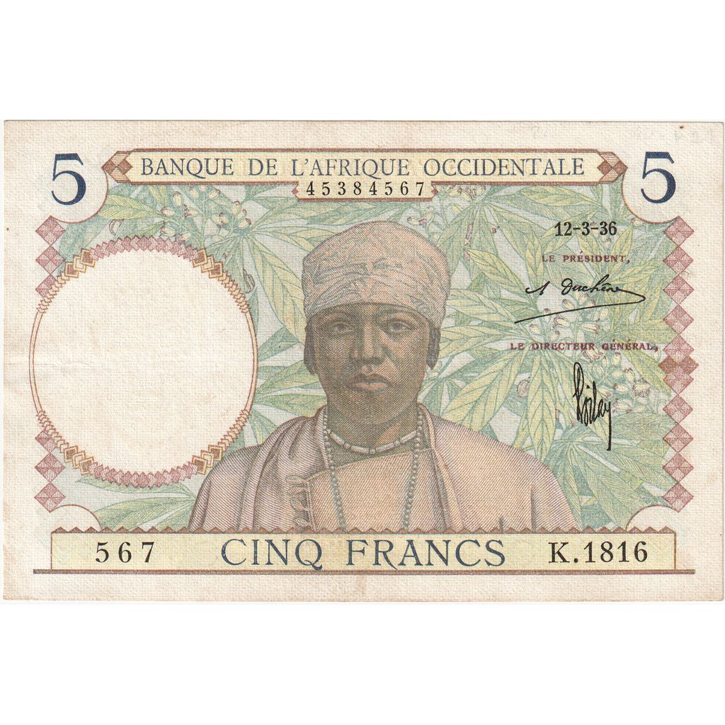 Francuska Afryka Zachodnia, 5 Francs, 1936, 1936-03-12, KM:21, AU(50-53)
