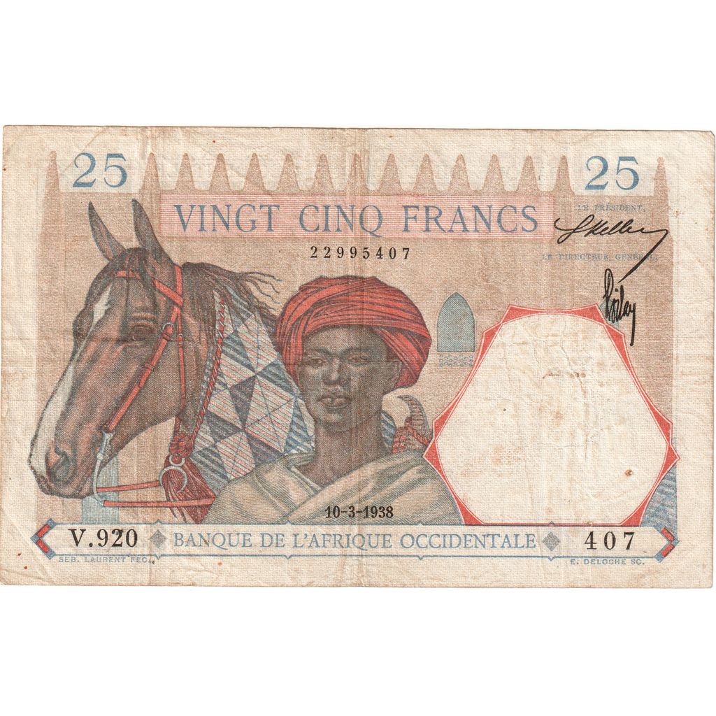 Afrique-Occidentale française, 25 Francs, 1938, 1938-03-10, KM:22, TTB