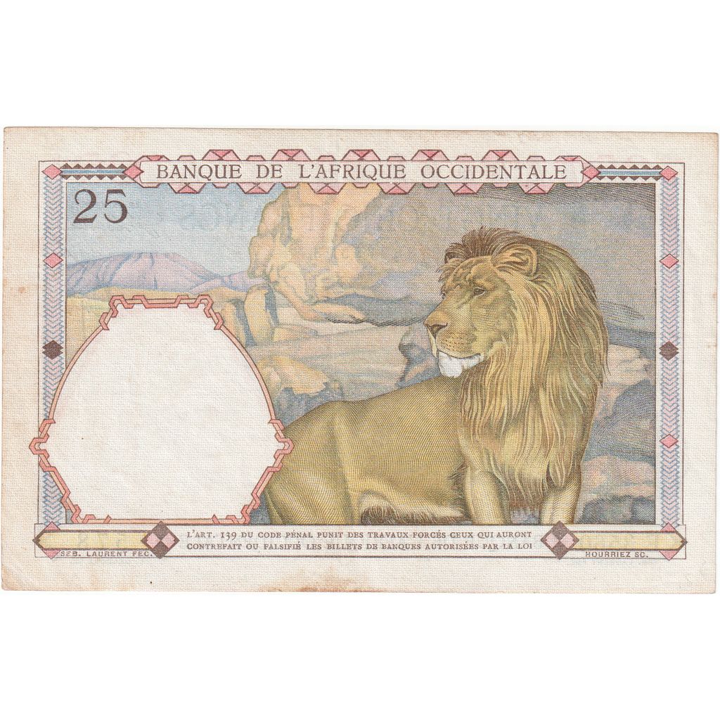 África Ocidental Francesa, 25 Francs, 1942, 1942-10-01, KM:27, AU(50-53)