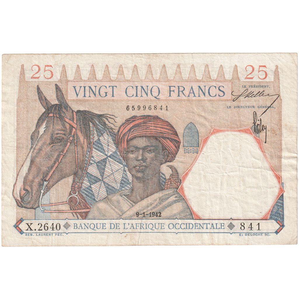 Francuska Afryka Zachodnia, 25 Francs, 1942, 1942-01-09, KM:27, EF(40-45)