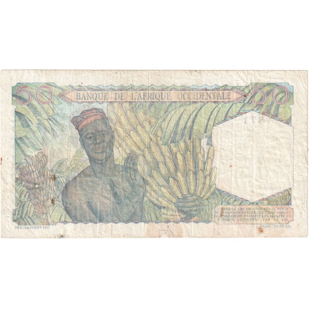 África Ocidental Francesa, 50 Francs, 1948, 1948-01-06, KM:39, VF(20-25)