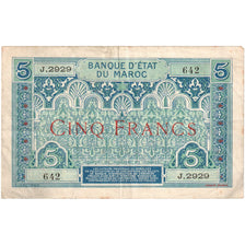 Morocco, 5 Francs, UNDATED (1924), KM:9, VF(30-35)