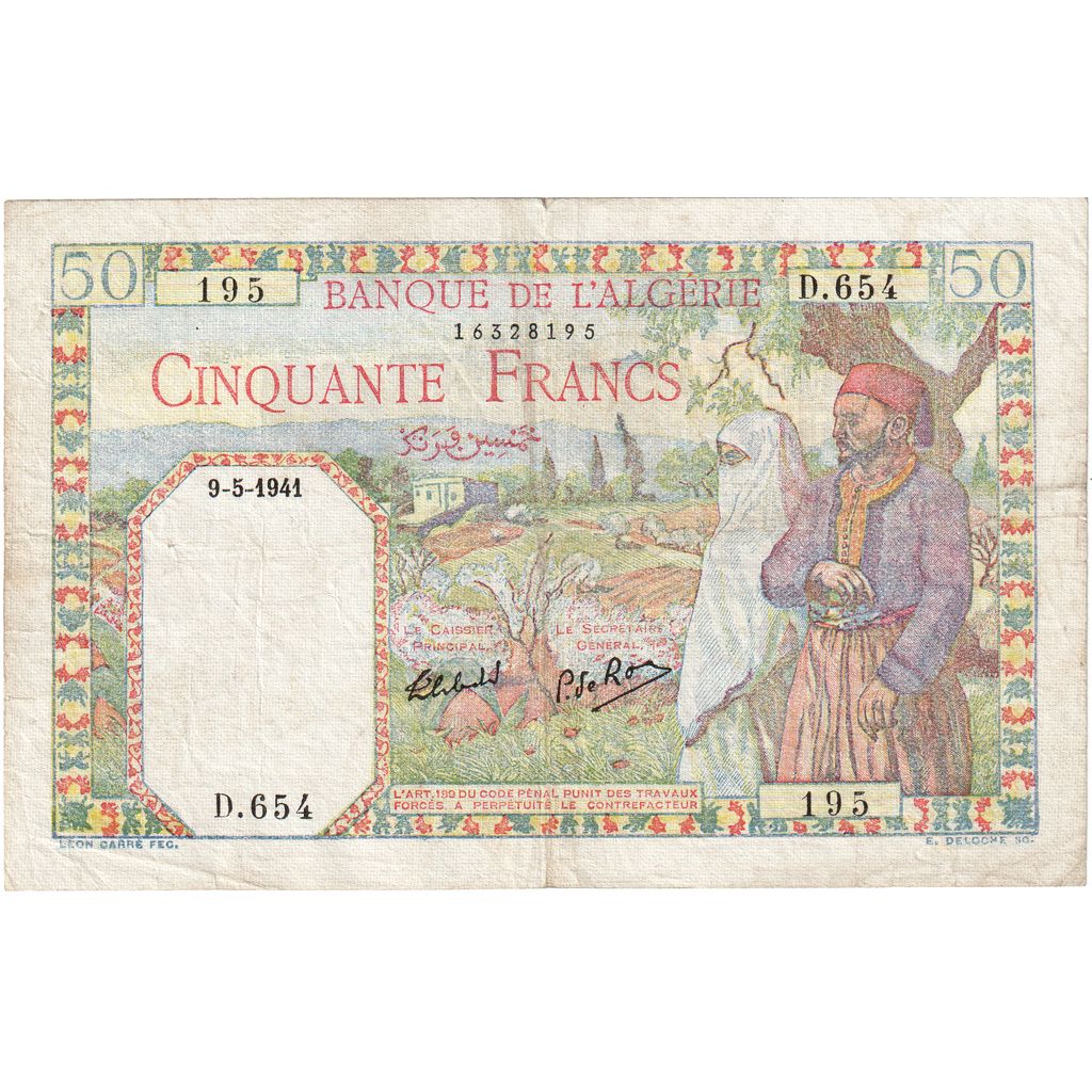 Algeria, 50 Francs, 1941, 1941-05-09, KM:84, EF(40-45)