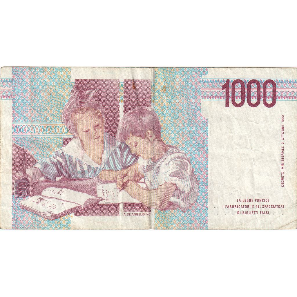 1000 Lire, Undated (1990), Italia, KM:114a, BC+