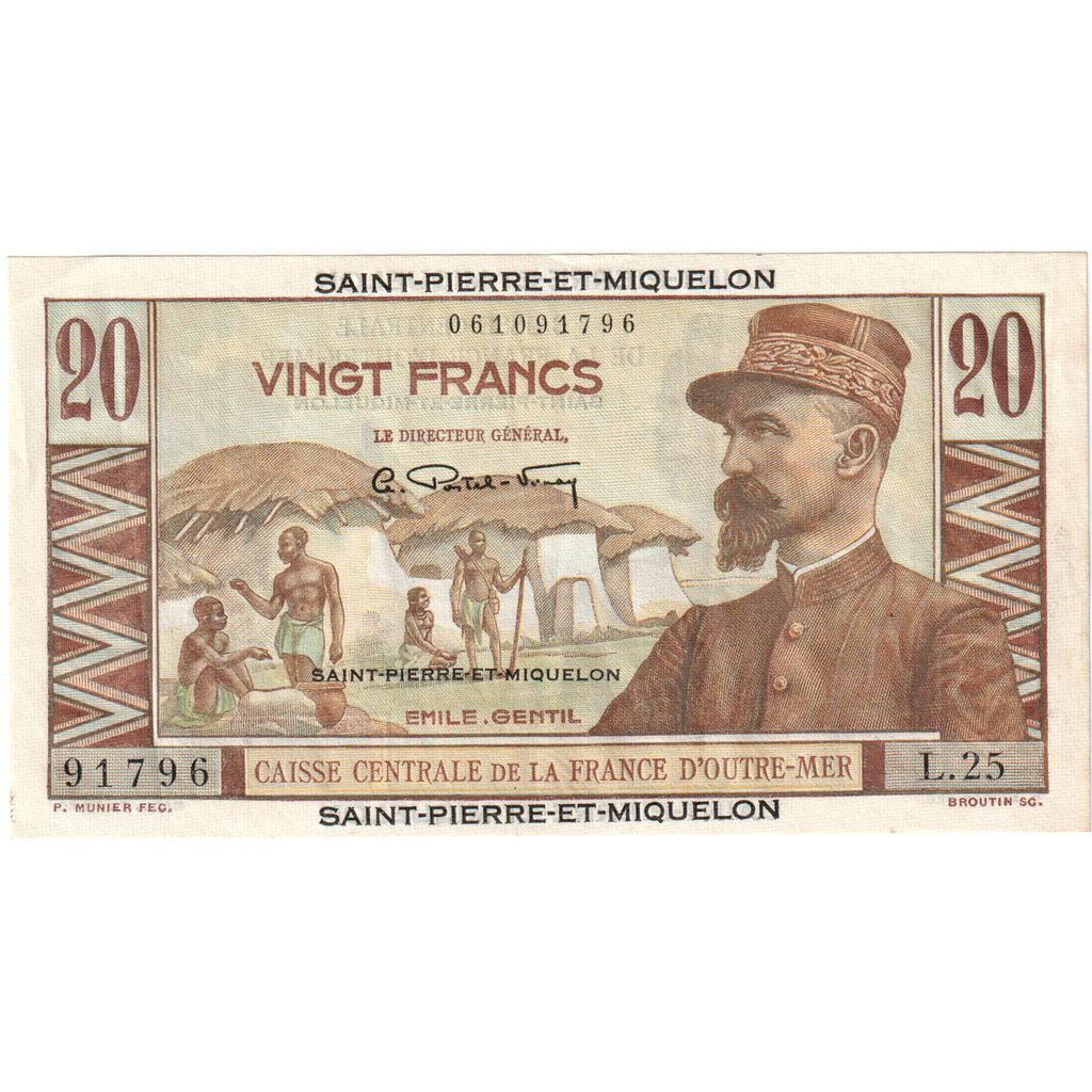 Saint-Pierre-et-Miquelon, 20 Francs, Undated (1950-1960), KM:24, SUP
