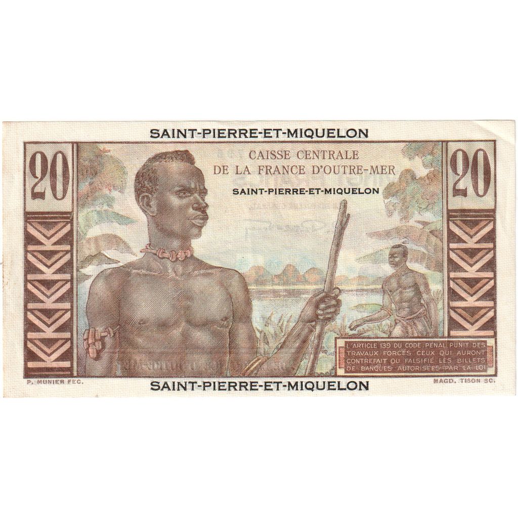 Saint-Pierre-et-Miquelon, 20 Francs, Undated (1950-1960), KM:24, SUP