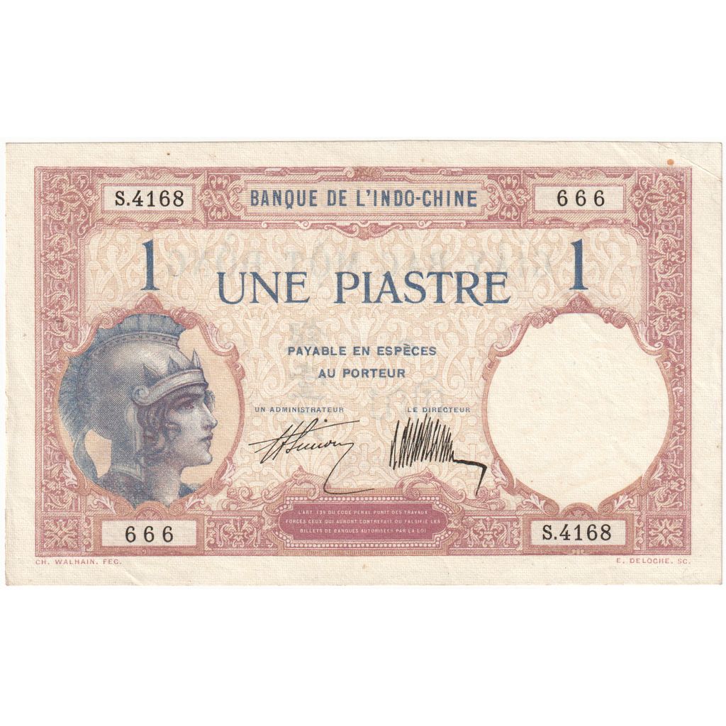 Indochine française, 1 Piastre, Undated (1927-31), KM:48b, SUP+