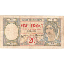 French Somaliland, 20 Francs, 1928-1938, KM:7a, VF(30-35)