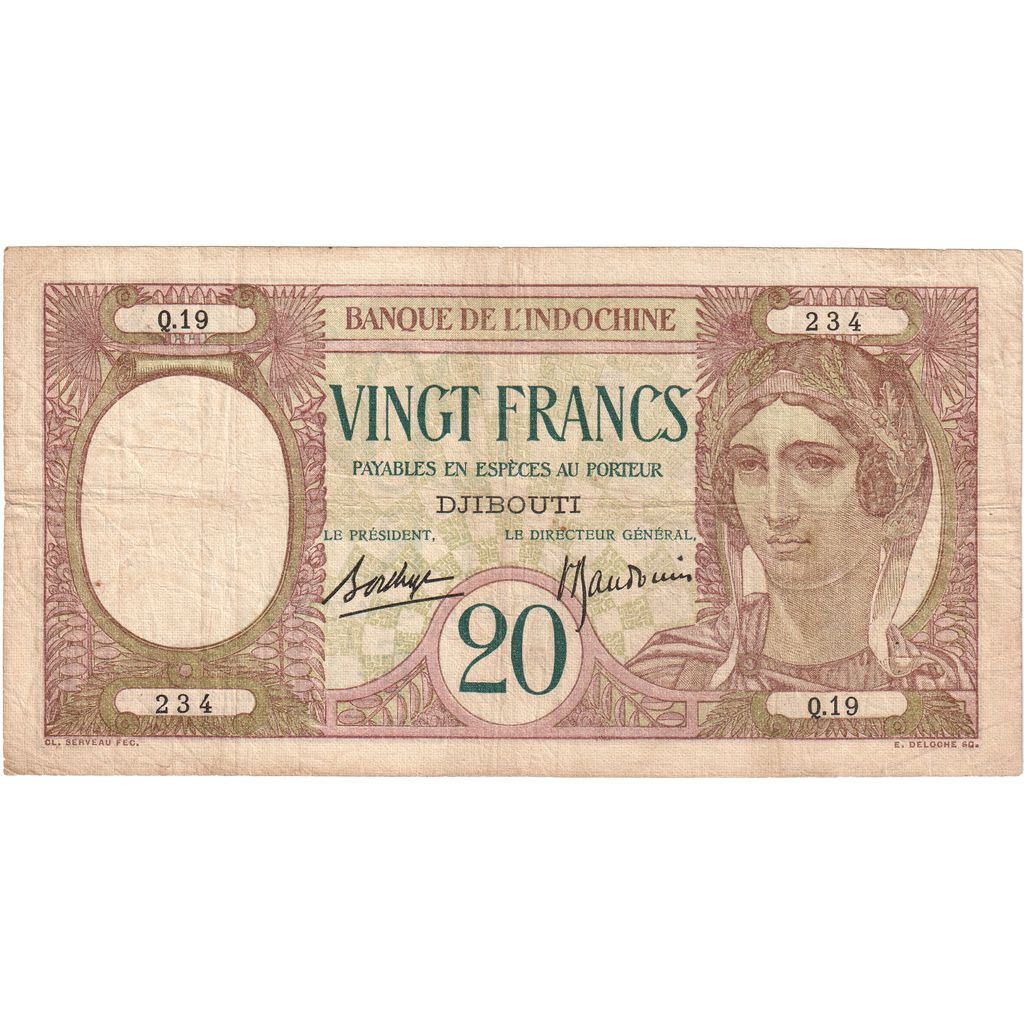 Somalilândia Francesa, 20 Francs, 1928-1938, Q.19, VF(20-25), KM:7b