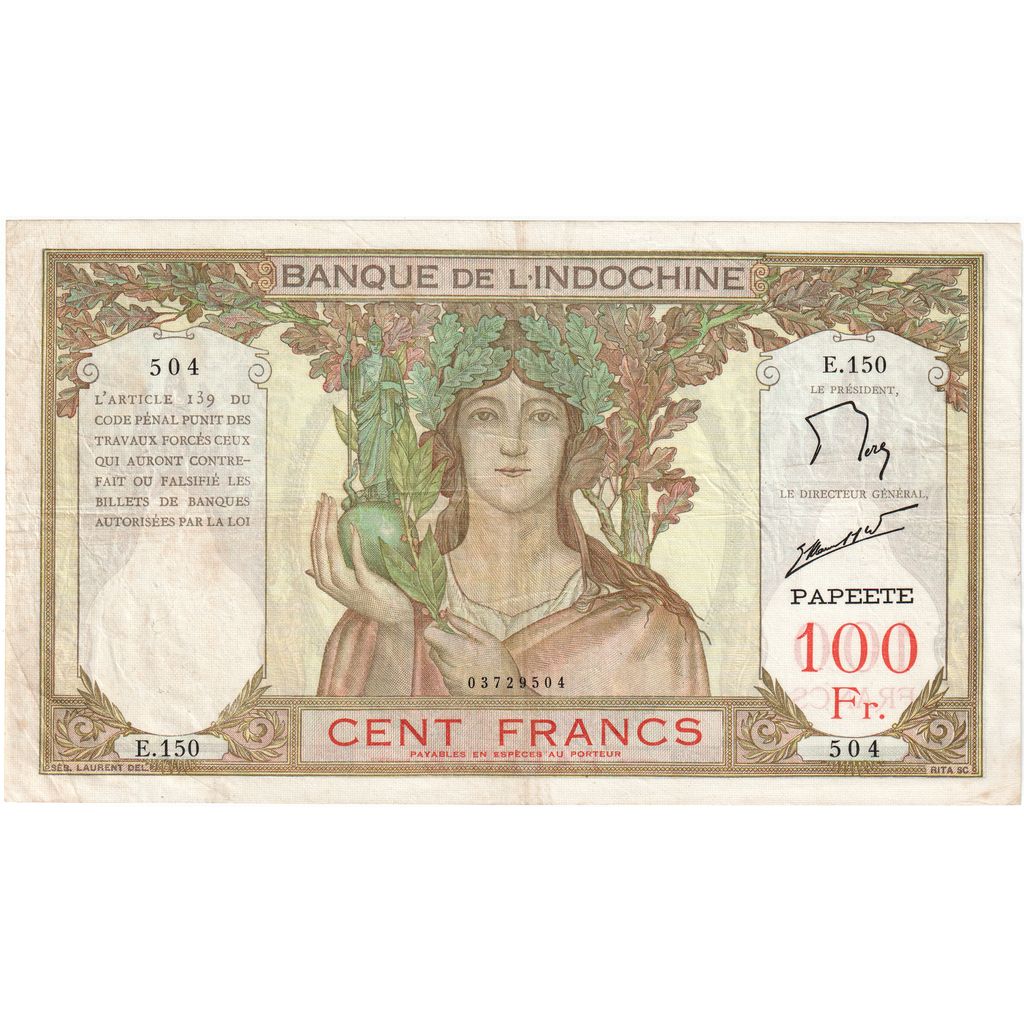 Tahiti, 100 Francs, 1959-1961, KM:14d, SS