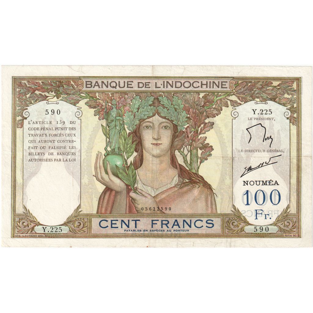 New Caledonia, 100 Francs, Undated (1937), KM:42b, VF(30-35)