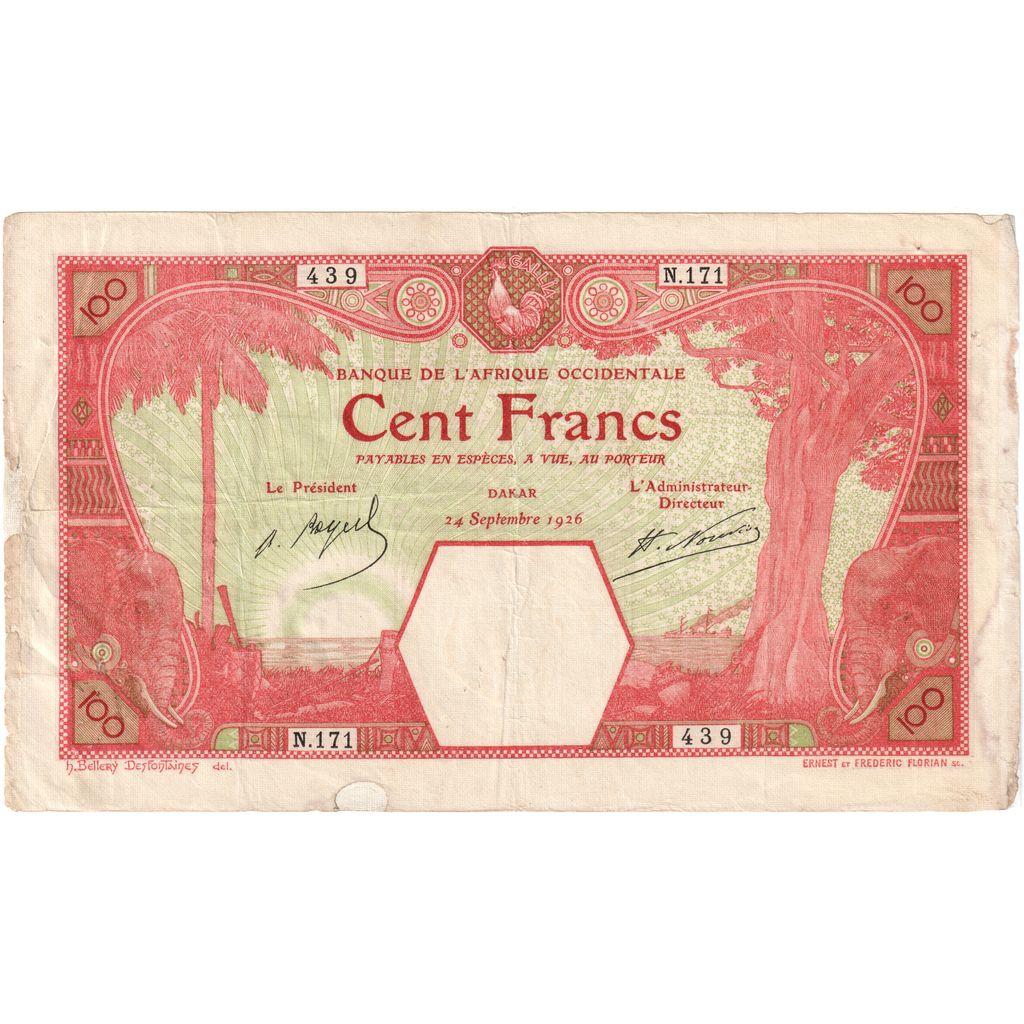 Afrique-Occidentale française, 100 Francs, 1926-09-24, TB
