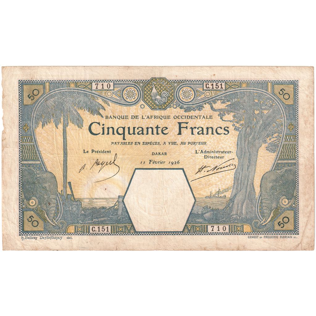 Francuska Afryka Zachodnia, 50 Francs, 1926-02-11, EF(40-45)