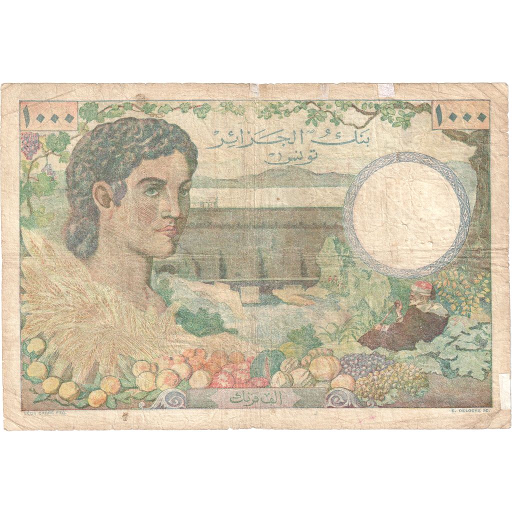 Tunísia, 1000 Francs, 1946, 1946-09-04, KM:26, F(12-15)