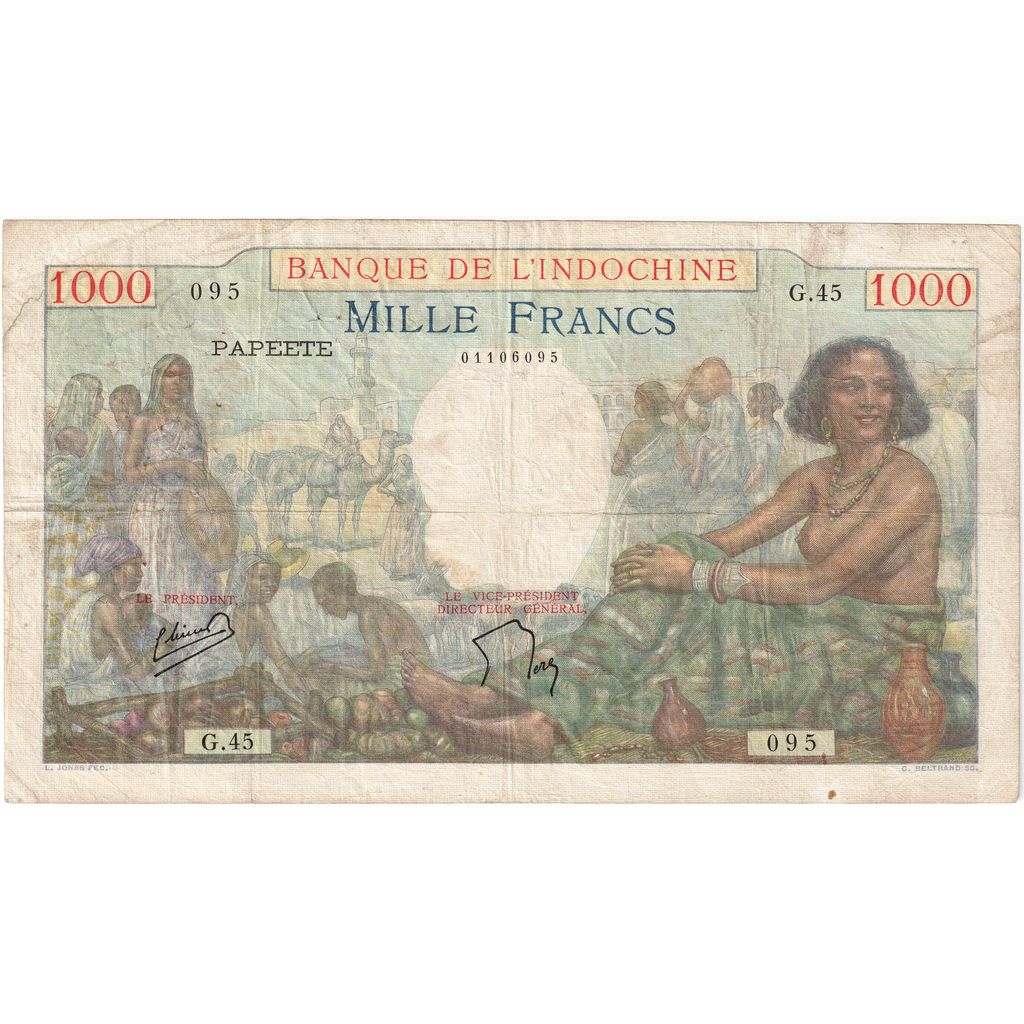 Tahiti, 1000 Francs, 1954-1957, KM:15b, VF(20-25)