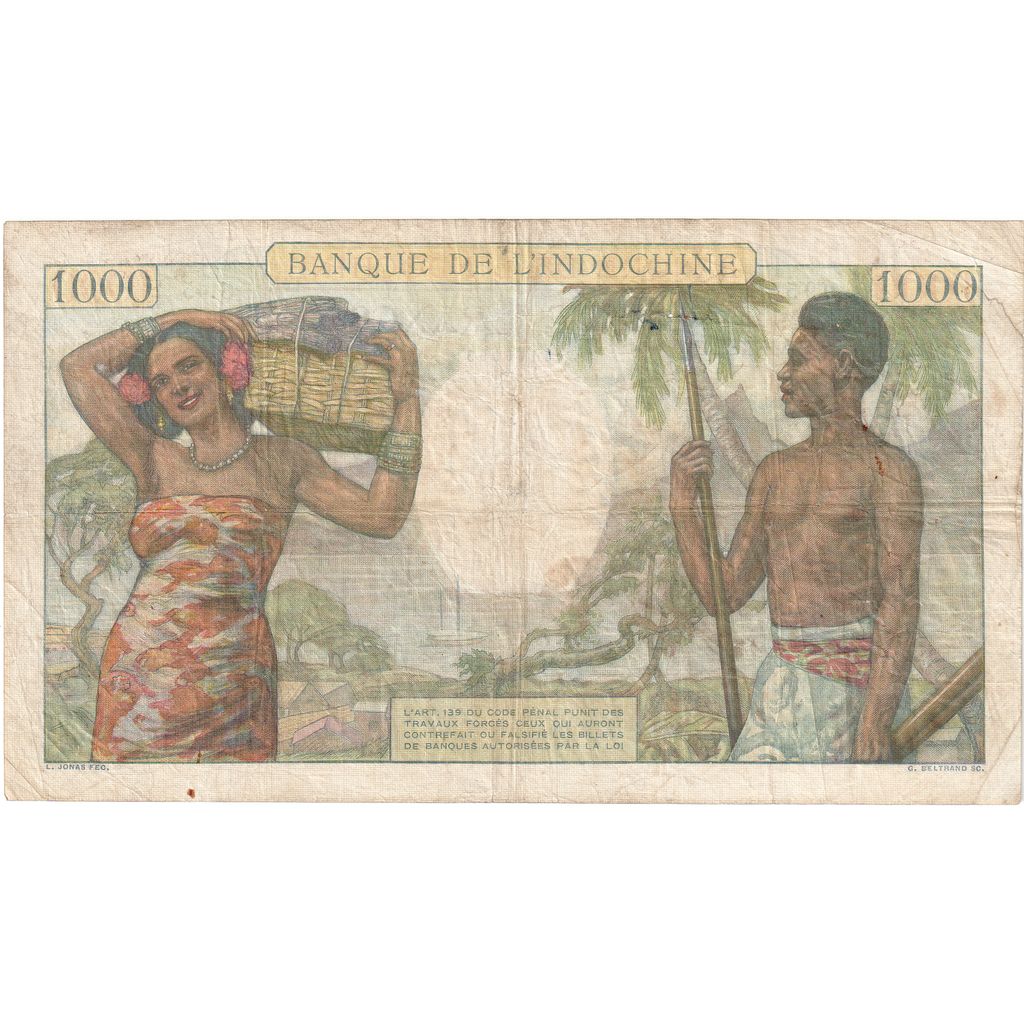 Tahiti, 1000 Francs, 1954-1957, KM:15b, VF(20-25)