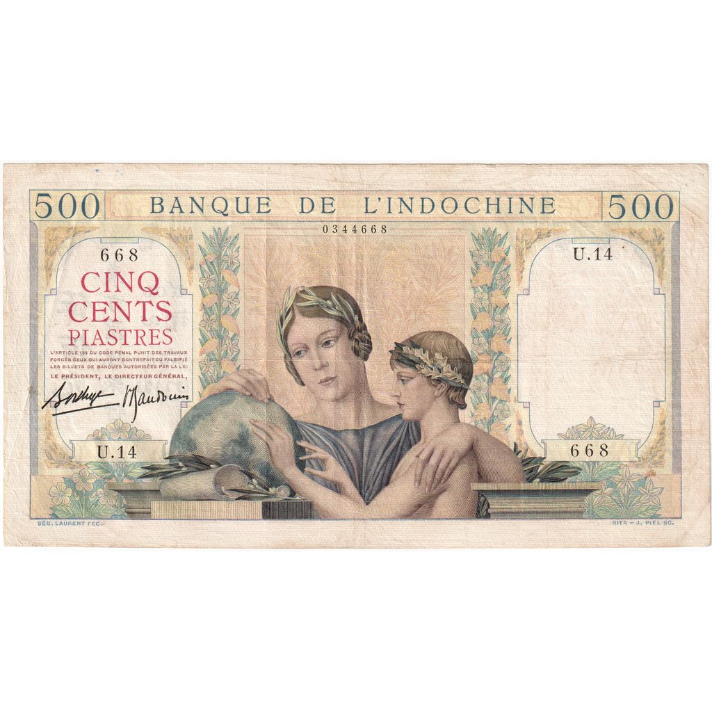 FRENCH INDO-CHINA, 500 Piastres, Undated (1939), KM:57, EF(40-45)
